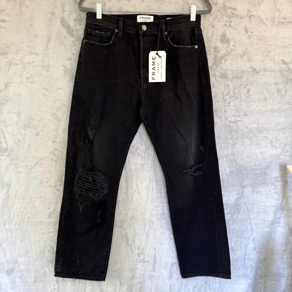 NWT FRAME Denim Le Original Grayridge‎ Distressed Black Straight Leg Jeans 26 30